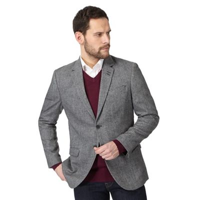 Big and tall grey salt and pepper single breasted jacket with wool
